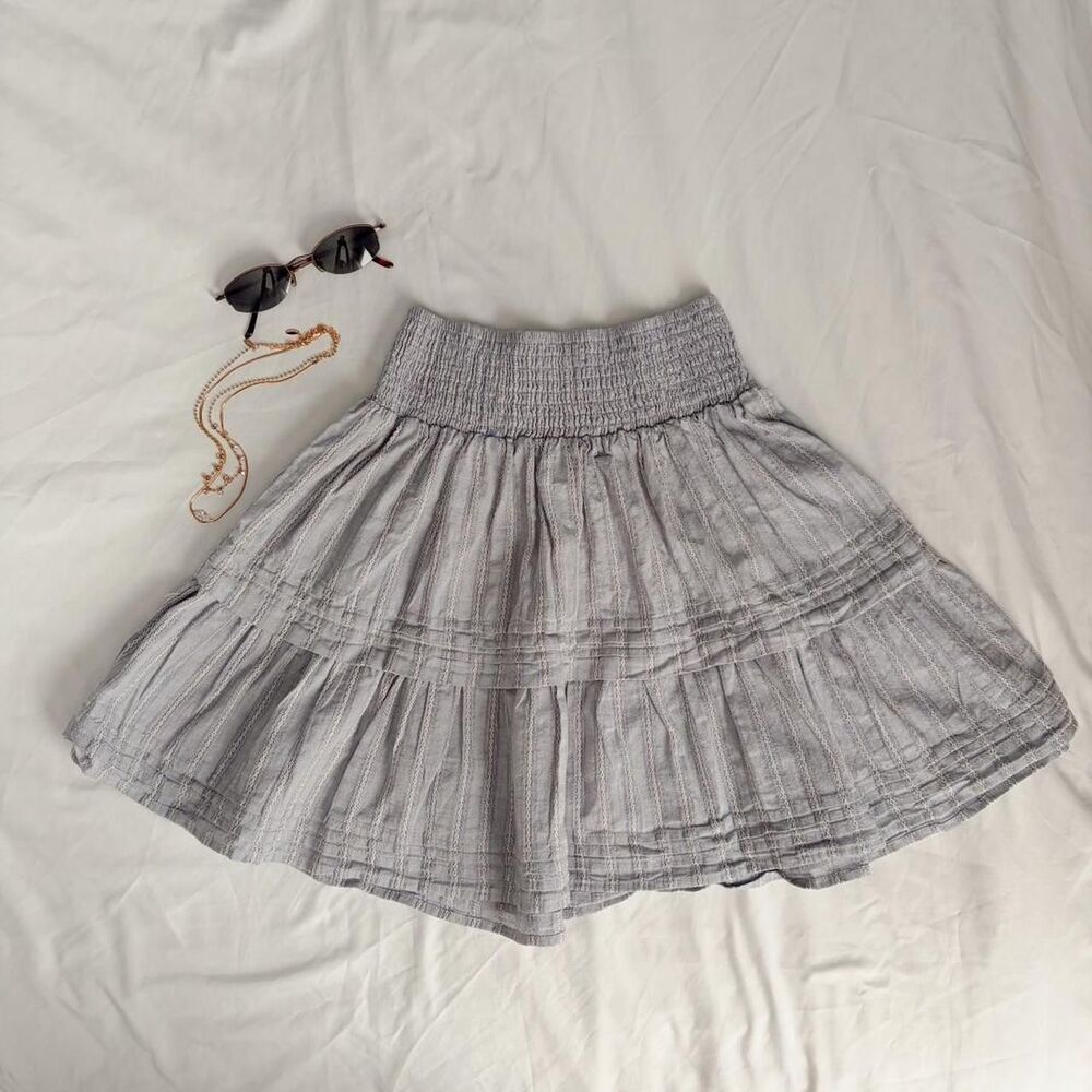 Striped baby blue tiered mini skirt